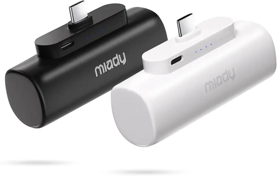 Miady 2-Pack Mini Portable Charger Built-in USB C Connector Small PowerBank
