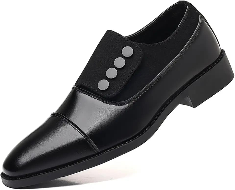 Men's Button Slip On Dress Shoes Formal Business Work Suede Leather Cap Toe Loafers for Mens