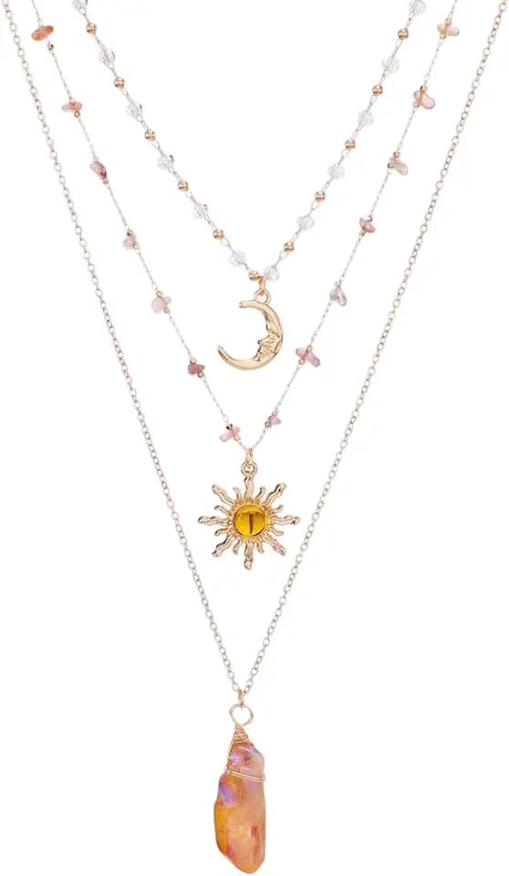 MOSTORY Crystal Sun Fairy Necklace - Crescent Moon Necklace for Renaissance Accessories Women Renfaire Fantasy Jewelry
