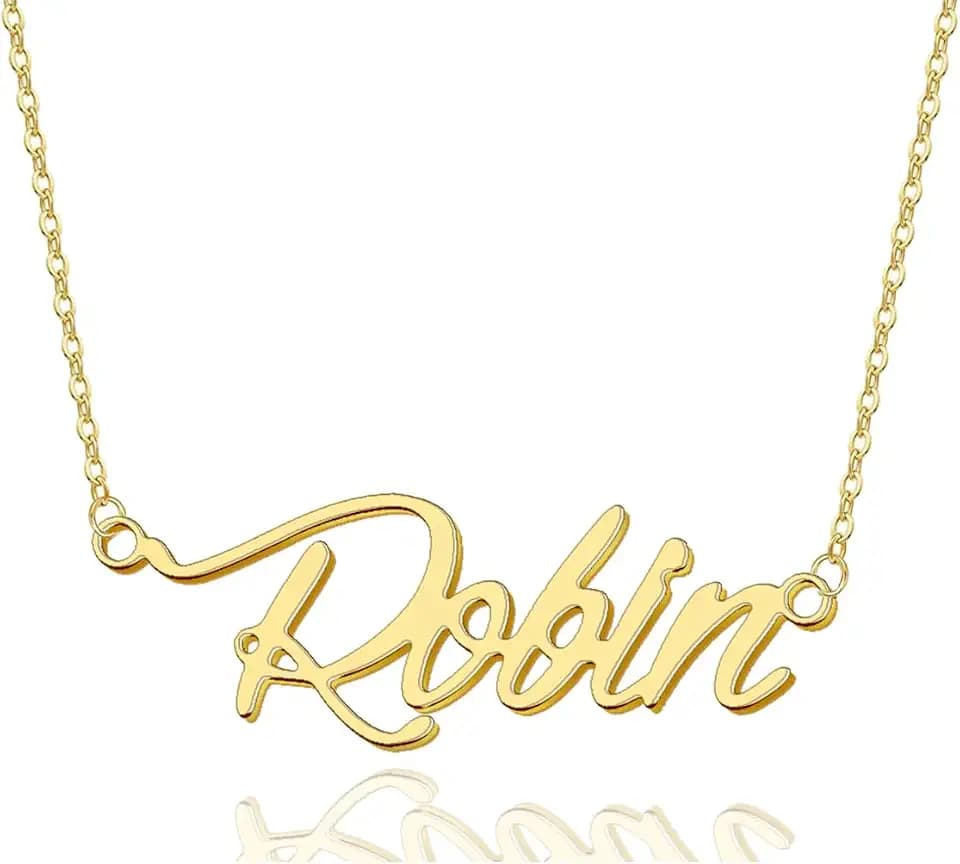 AOLO Custom Name Necklace Personalized 18k Gold Plated Stainless Steel Silver Color - Nameplate Customized Jewelry Birthday Mother Day Gift for Womens