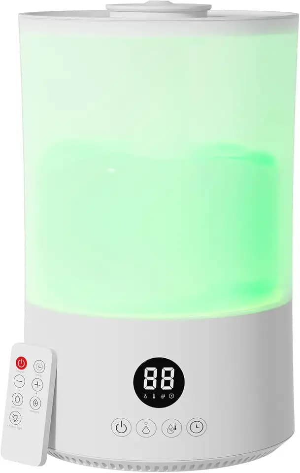 Luftbefeuchter Schlafzimmer, 8L Ultraschall Top-Fill Humidifier für Baby Kinderzimmer Pflanzen mit Fernbedienung, Leise Raumbefeuchter, Nachtlicht 80H, Timer, Intelligente Luftfeuchtigkeitskontrolle