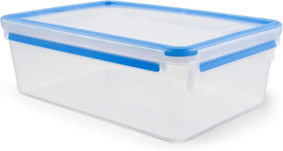 EMSA Clip & Close Frischhaltedose, rechteckig, 5,4 L, mit Deckel, Aufbewahrungsbox, 100 Prozent dicht, spülmaschinen-, gefrier-, mikrowellenfest, Transparent, Blau, Made in Germany, 508547