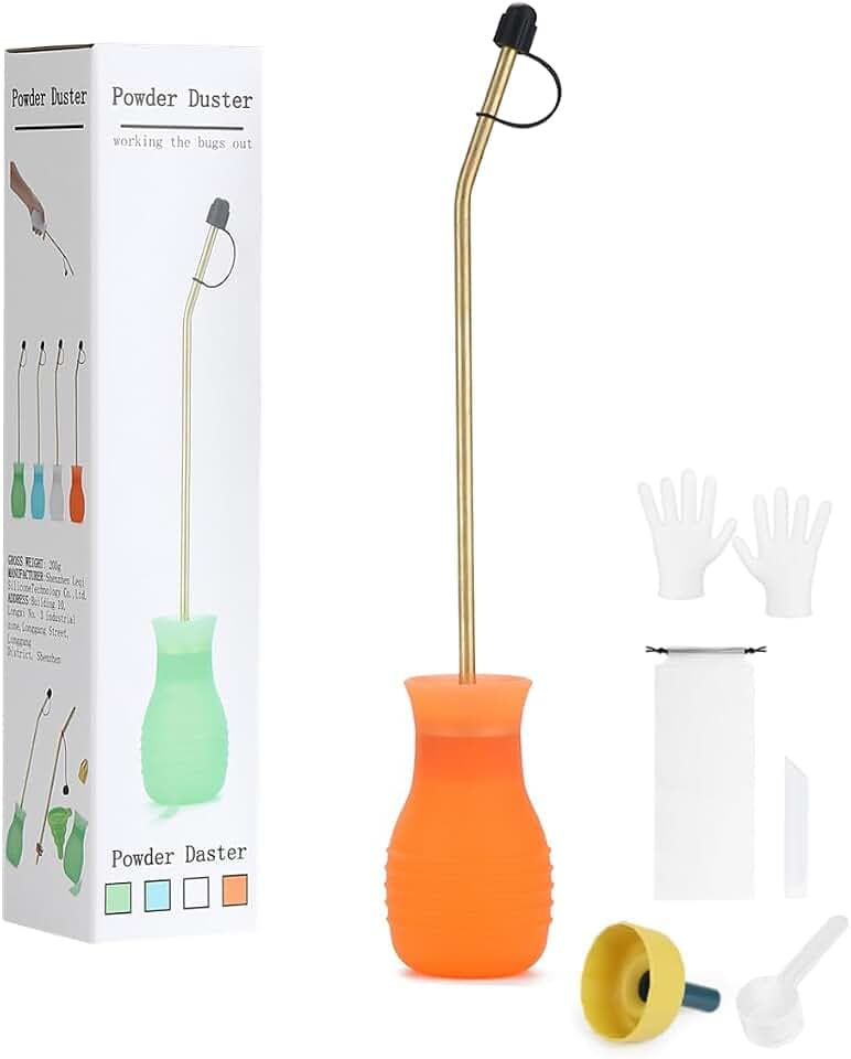 Hand-Stäubepumpe Pulver Düse mit Langem Kupferrohr und Faltbarem Trichter, Silikon Pulversprüher für Innen und Außenbereiche Bulb-Applikator für Haushalt, Garten und landwirtschaftliche - Orange