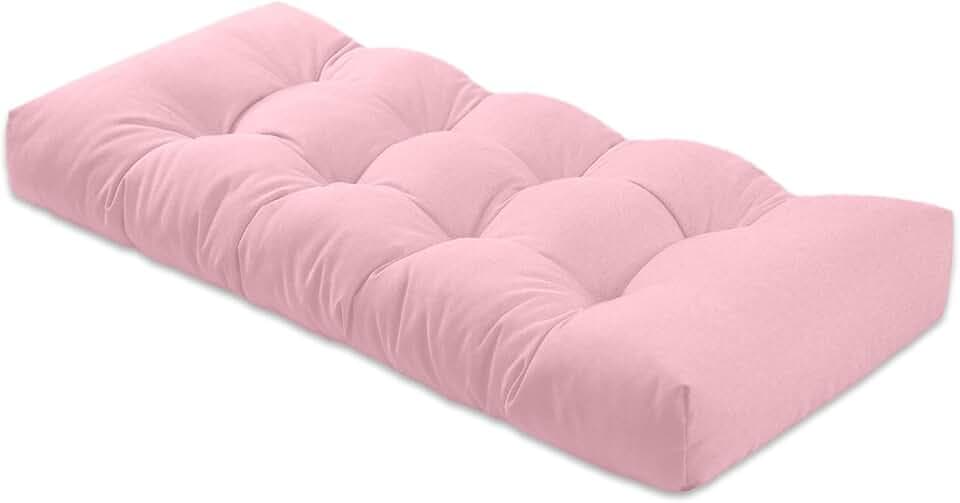 Indoor Bench Cushion, Non Slip Tufted Bench Cushions,42x16x4 in,Light Pink.
