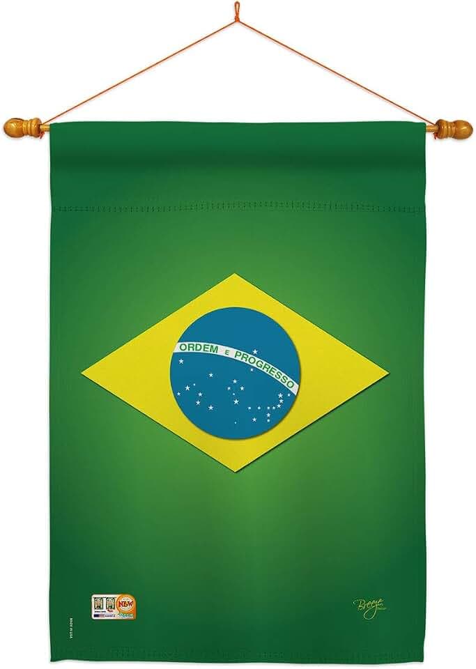 Breeze Decor HS108090-BO-03 Brazil Flags of the World Nationality Impressions Decorative Vertical 28" x 40" Double Sided House Flag Set Wood Dowel with String Hardware