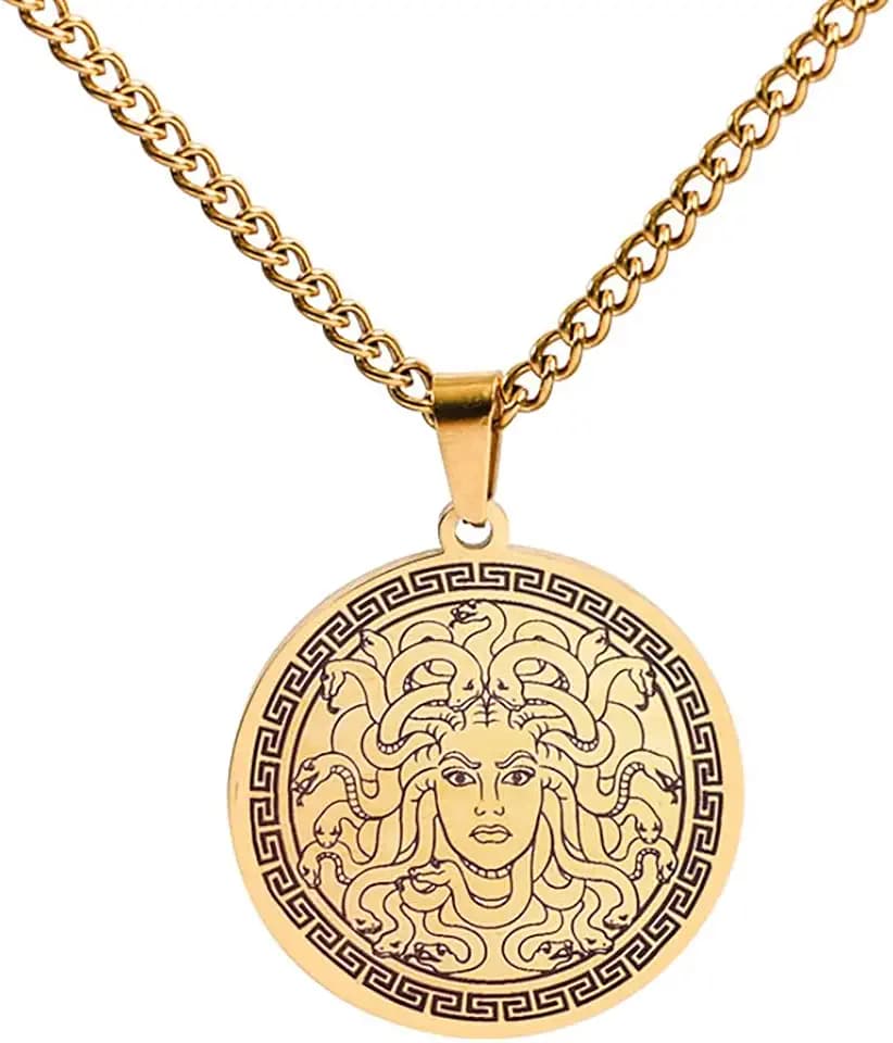 PINK TOWN Ancient Greek Mythology Medusa Necklace Stainless Steel Snake Woman Medusa Pendant Necklace Greek Symbol Jewelry Pagan Mythology Statement Necklace Pendants for Men Women