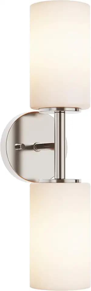 Tawson Talos 2-Light Wall Sconce Light in Brushed Nickel with Satin Etched Glass Shade for Hallway, Entryway, Passway, Dining, Bedroom, Garage, Kitchen, Balcony Living Room