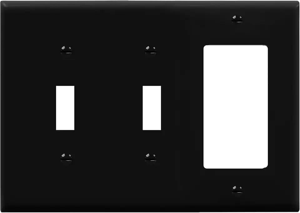 ENERLITES Combination Triple Light Switch Plate, Double Toggle/Single Decorator Switch, Standard Size 3-Gang 4.5" x 6.38", Polycarbonate Thermoplastic, 881231-BK, Black