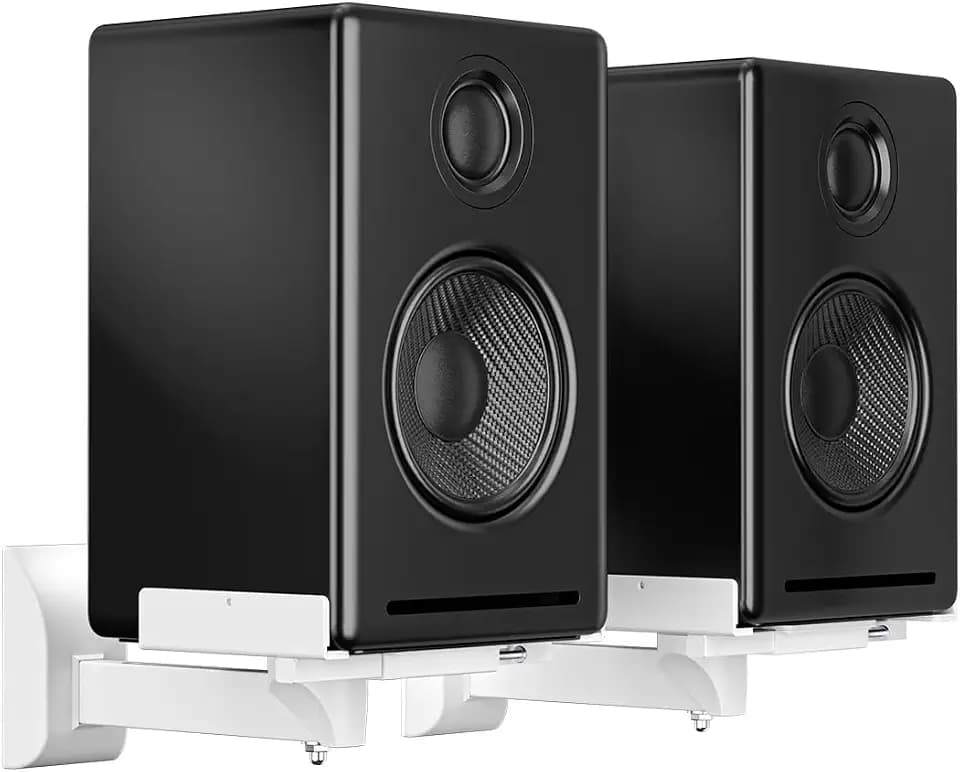 suptek Large Dual Side Clamping Bookshelf Speaker Wall Mounting Bracket for Large Surrounding Sound Speakers, Hold up to 55lbs White SPM201LW