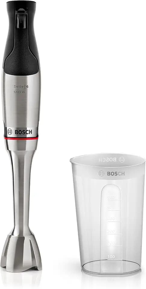 Bosch Stabmixer ErgoMaster Serie 6, mit Mixbecher, 4 Edelstahlklingen, verschleißfreie Keramikkupplung, langlebig, Luftkühlung, leistungsstark, 1200W, MSM6M810