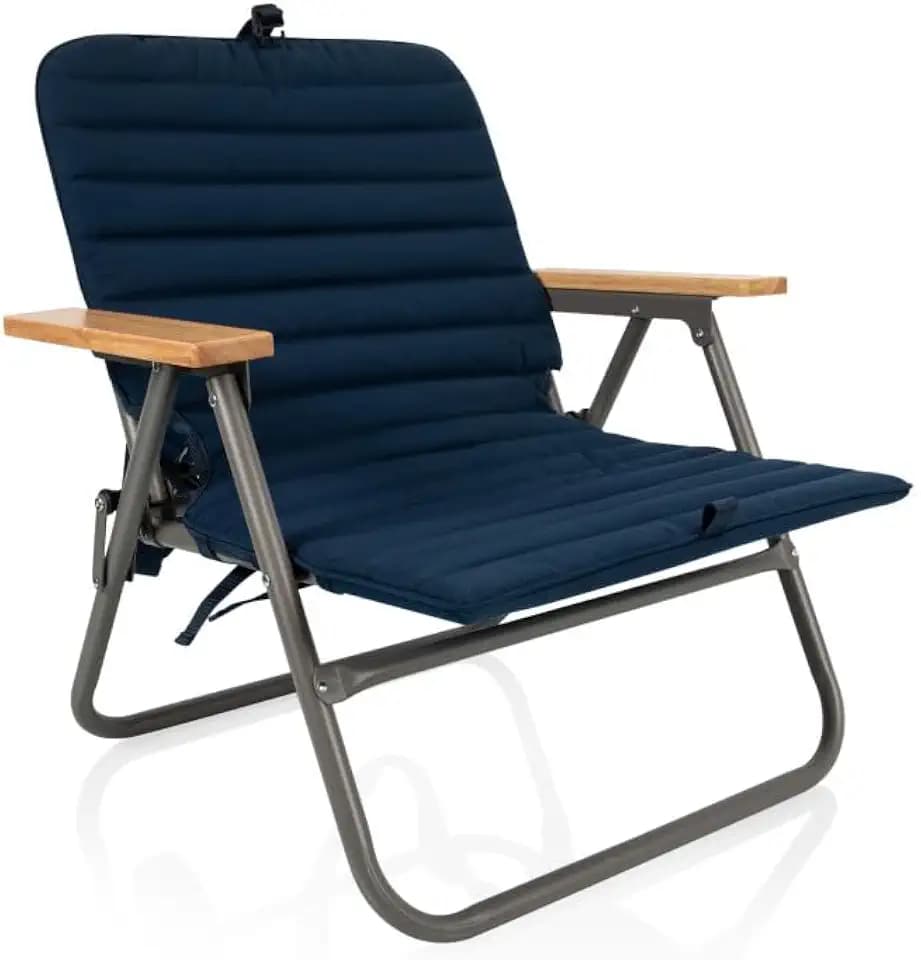Picnic TIME Descanso Padded Beach Chair, Low Camping Chair with Removable Washable Cover, Backpack Beach Chair