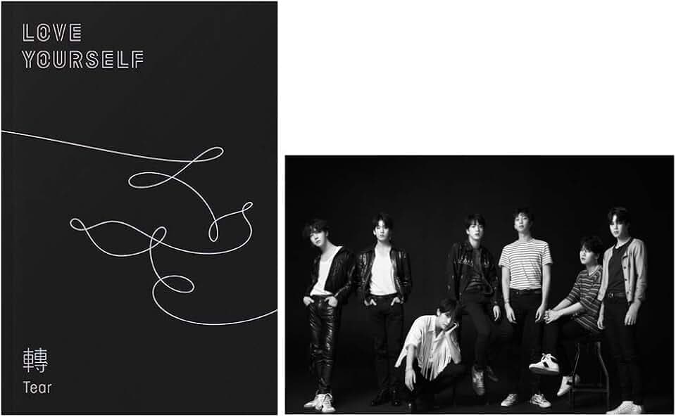 BTS Album „Love Yourself Tear“ (Originalversion) von der Boyband, CD + Poster + Fotobuch + Fotokarte + Mini-Buch + Sticker + 6 extra Fotokarten und 1 doppelseitiges Fotokarten-Set