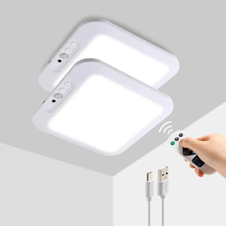 DAMI Rechargeable Ceiling Light with Remote 2 Pack, 4000mAh Battery, Motion Sensor Indoor Shower Light, Dimmable & 3 CCT (3000K/4500K/6500K), Timer for Closet, Hallway, Bathroom, Patio