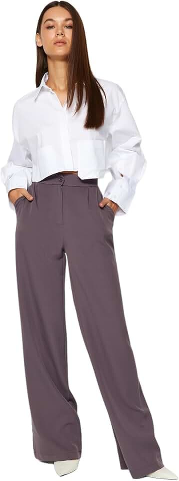 TRENDYOLMİLLA TRENDYOL Damen Schwarz Elastic Waist Ribbed Flare/Spanish Leg High Knitted Leggings Trousers Twoaw22pl0107 Pants, Anthracite, Einheitsgröße EU