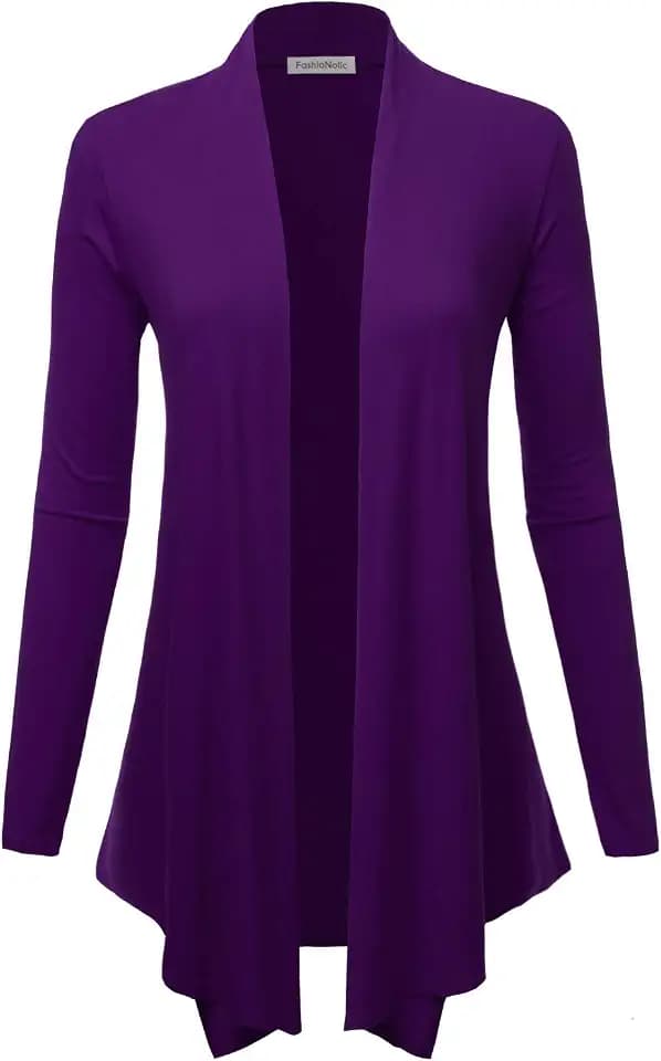 Women's Drape Front Open Cardigan Long Sleeve (S-2X, Made in USA)