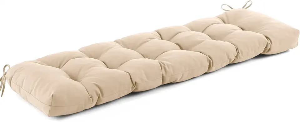 IASEAHK Outdoor Bench Cushion 48x18x5 Inch, Waterproof & Fade-Resistant Patio Furniture Cushions, Tufted Memory Foam Indoor/Outdoor Cushions for Couch Porch Swing with Non-Slip Backing & Straps, Beige