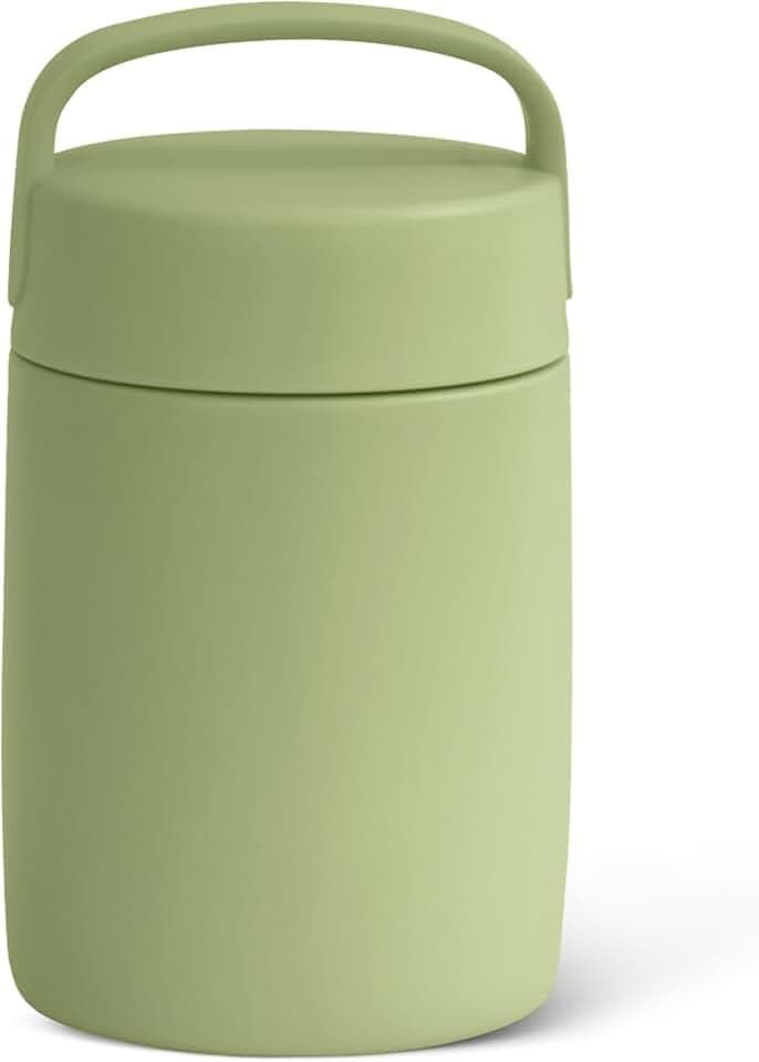 Amazon Basics Insulated Food Jar, Hot and Cold Food Container, Stainless Steel, Leak-proof with Carry Handle, 16 Ounces, Olive