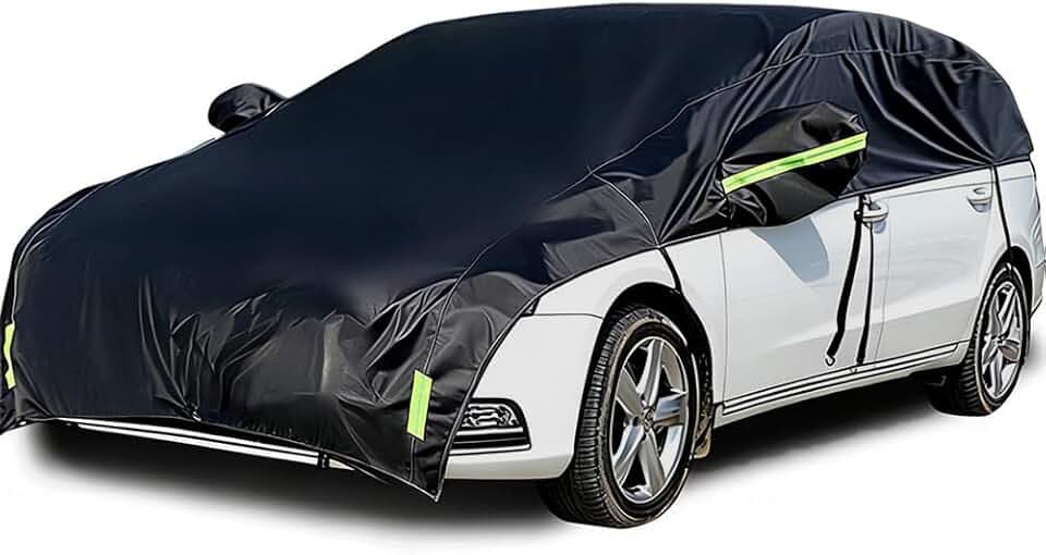 Half Car Cover All Weather Car Body Cover for All Season Sunshade Cover Snow Cover Waterproof 210D Polyester with Cotton (Fit MPV/SUV)