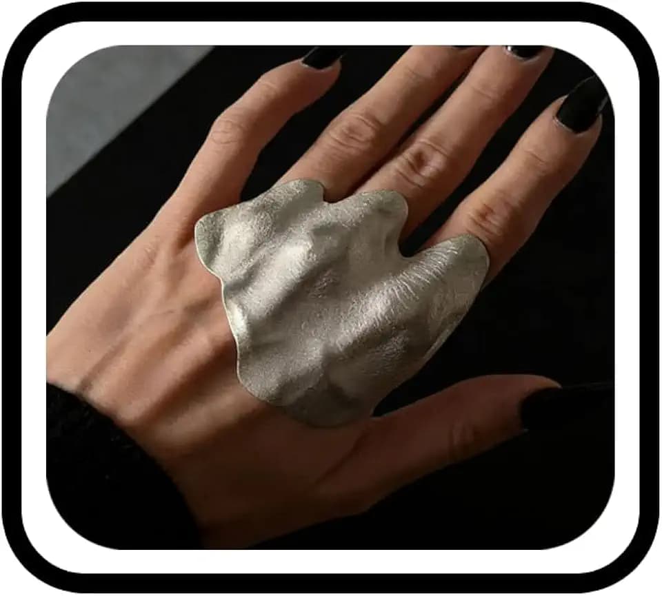 Gothic Finger Ring for Women, Chunky Irregular Wide Open Band Gold Plated Joint Statement Cocktail Party Jewelry