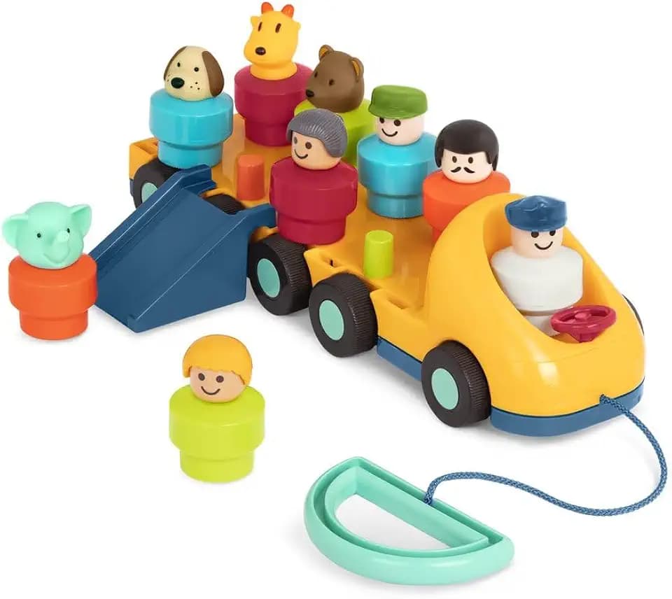Battat Toy Bus for Toddlers, Spinning Bus with 9 Figures and Ramp, Vehicles