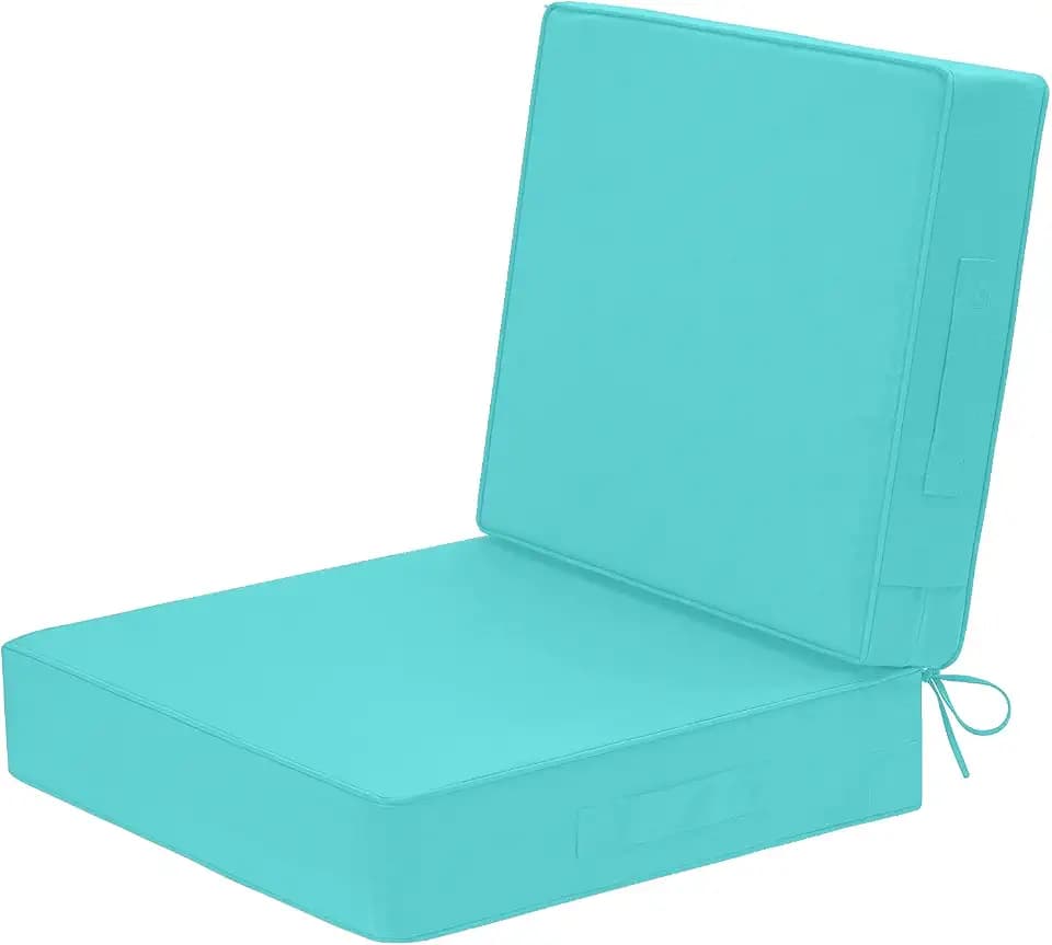 Wellsin Outdoor Deep Seat Patio Cushions, 24 x 24 Waterproof & 3-Year Fade Resistant Outdoor Cushions with Removable Covers,Ties and Handle for Chair, Sofa, Couch, Teal