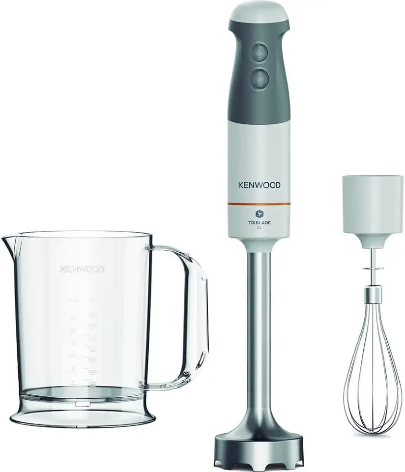 Kenwood HBM40.002WH Stabmixer inkl. Schneebesen & Messbecher, Turbofunktion, SureGrip Technologie, 850W Motor, weiß/grau