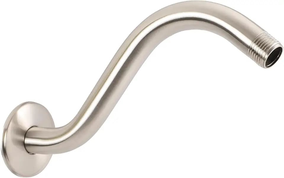 SUPPLYGIANT S Shaped Shower Arm with Flange 8 Inch Stainless Steel Wall 1/2 Inch Threaded Connector, Nickel Finish