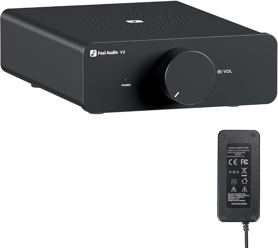 Fosi Audio V3 HiFi Verstärker 600Watt, TPA3255 Mini 2.0CH Klass-D Stereo Verstärker 300W x 2, Amplifier für Leutsprecher, inkl. 48V/5A Stromversorgung