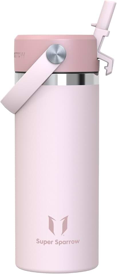 Sparrow Kinder Trinkflasche Edelstahl 500ml Thermosflasche mit Strohhalm