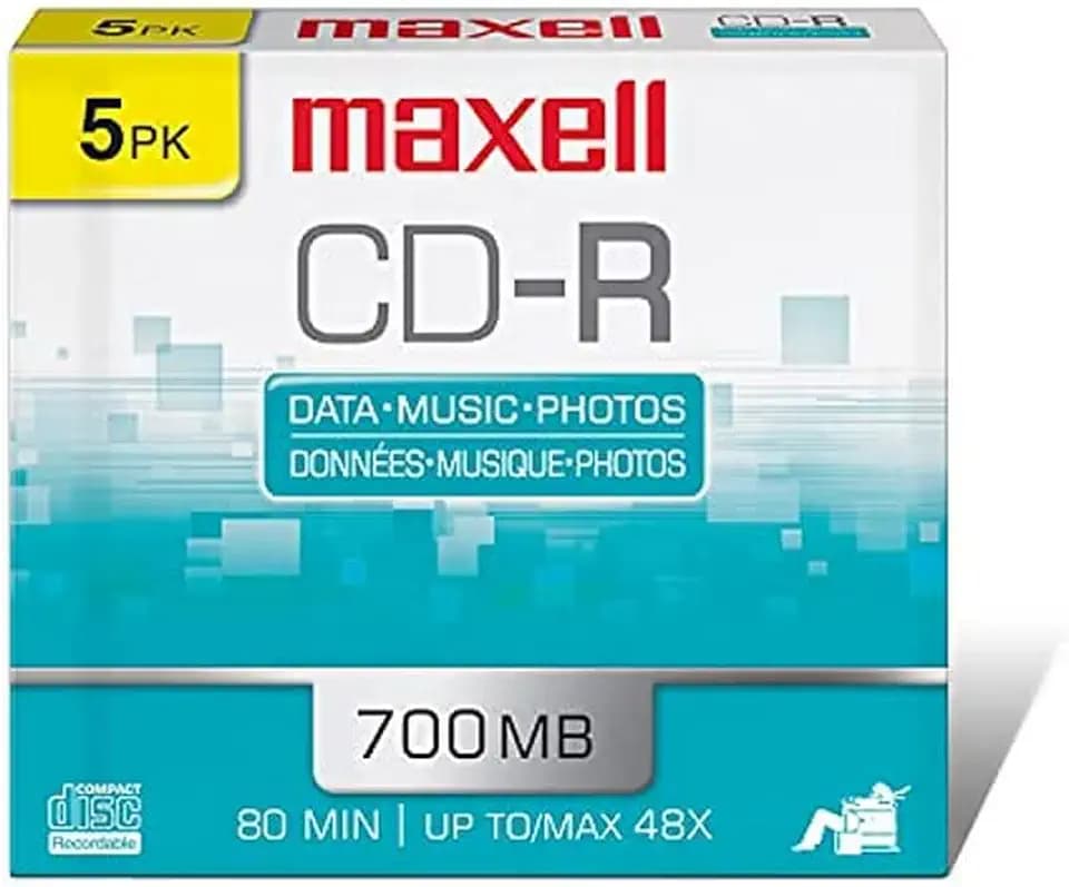 Maxell Slim Polycarbonate CD-Recordable, 700MB 80min, Slim Jewel 5 Pack