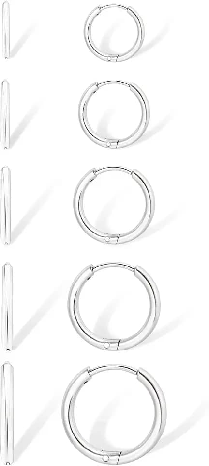 Dainty Small Gold Hoop Earrings for Women Set: 5 Pairs Lightweight 14K Gold Minimalist Huggie Hoop Earrings Cartilage Hoop Earring Helix Earring Tiny Gold Hoops for Women Men 1.6MM Thickness Hypoallergenic Earring Sets for Multiple Piercing