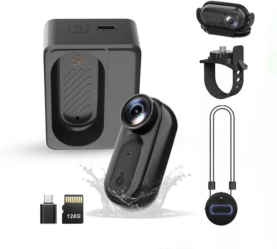 Mini Body Camera Action Cam with Auido & Video Recording -128G IPX7 Waterproof Thumb Size Hands Free Body Worn Cameras - Wearable Portable Camcorder for Work Travel Pet Walk Vlog(Black)
