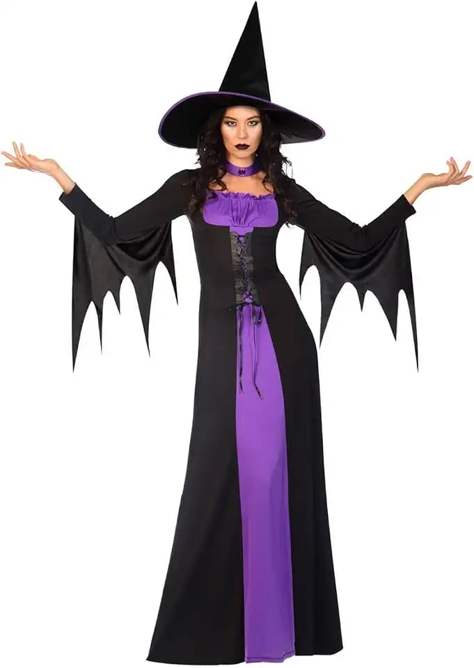 amscan Klassisches lila Hexenkostüm für Erwachsene und Damen, Halloween-Kostüm und Hut, Buchwochen-Outfit