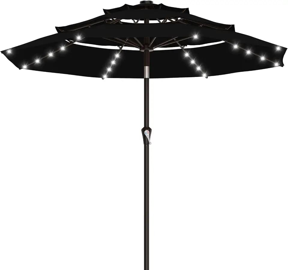AreShark 9ft 3 Tiers Patio Umbrella with Solar Light