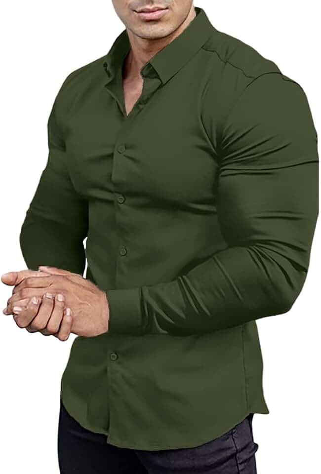 Herrenhemd, Muskel-Passform, athletisch, schmale Passform, langärmelig, Stretch, lässig, Button-Down-Shirt