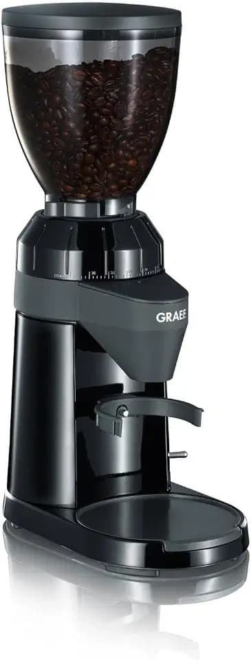 GRAEF CM802 - Elektrische Kaffeemühle, Aluminiumgehäuse, Bohnenbehälter 350 g, Edelstahl-Kegelmahlwerk, 40 Mahlgrade, Kaffeemühle Siebträger, Antistatik-Einsatz, Aluminium-Schaufelrad, 128 W, Schwarz