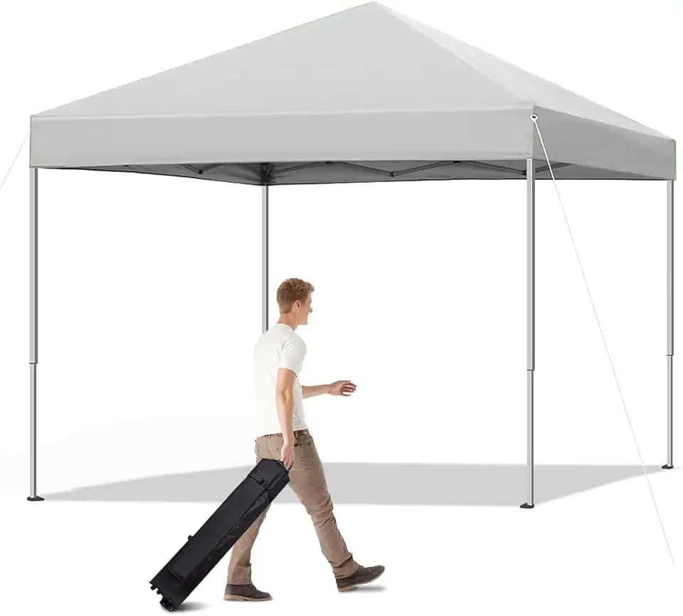 10x10 Pop Up Canopy Tent Instant Canopy for Party Portable Beach Tent Sun Shelter Heavy Duty Steel Frame Canopy with Air Vent, White