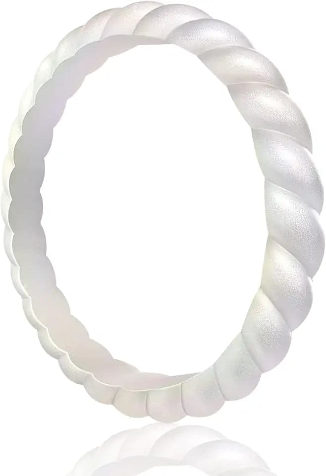 Egnaro Women's Braided Silicone Wedding Ring, Stylish Stackable Rubber Band