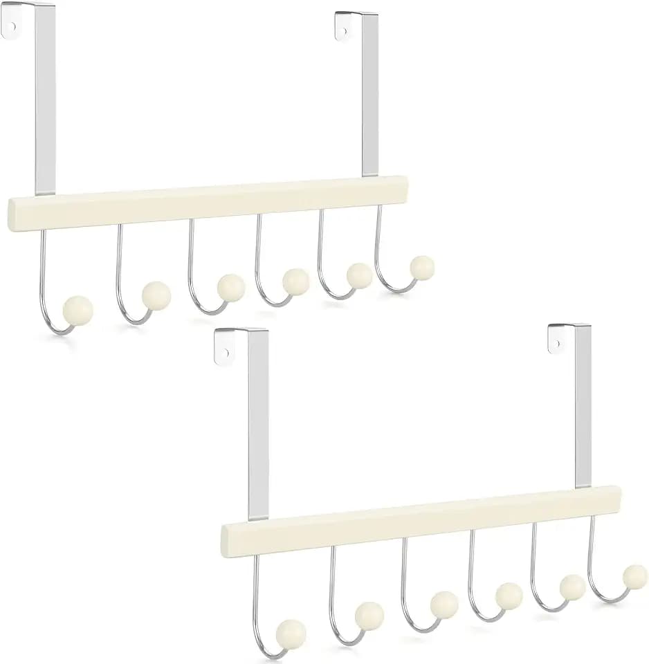 TOPIA HANGER Over The Door Hooks for Hanging, Towel Hooks Towel Racks for Bathroom, Coat Hooks Coat Rack Over The Door Organizer Hanging, Wooden Door Hangers for Coat Towel Hat Purse CT72W - 2 Pack