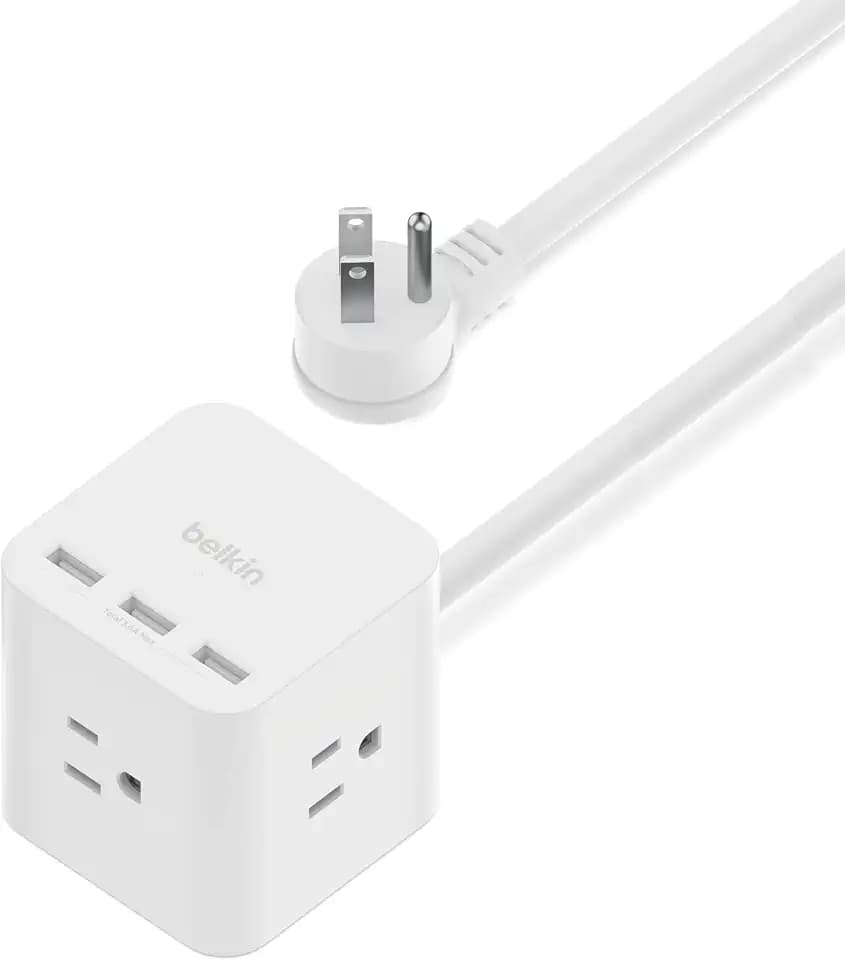 Belkin 6-Outlet Power Cube w/ 3 AC Outlets, 3 USB-A Ports, & 5ft Sturdy Extension Cord - Convenient Compact Cube for Home, Office, Travel, Desktop, & Phone Charger - 4.5 Amps