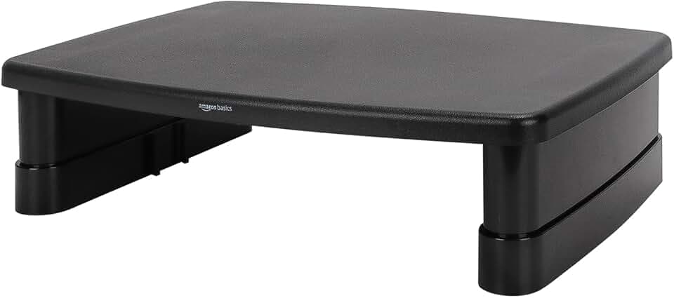 Amazon Basics Height Adjustable Monitor Stand Riser with Storage Organizer, 3-Level Stackable Design, Durable ABS Plastic, Supports up to 22lbs, for Monitors & Laptops, Black