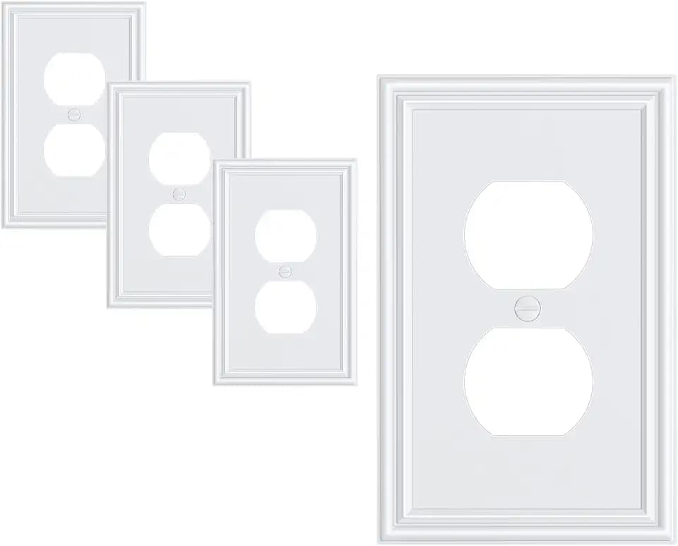 4-Pack Zinc Alloy Single Duplex Outlet Cover Plate, Solid Receptacle Cover