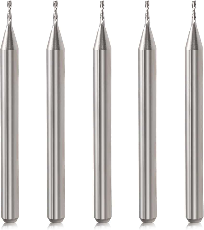 CNC Router Bits 1/8" Shank CNC Bit End Mill 1/32" Cutting Dia Flat Nose Carbide Endmill Two Flute Spiral Upcut Milling Cutter Tool Set for Wood PVC MDF Hardwood (1/32 in, 5)