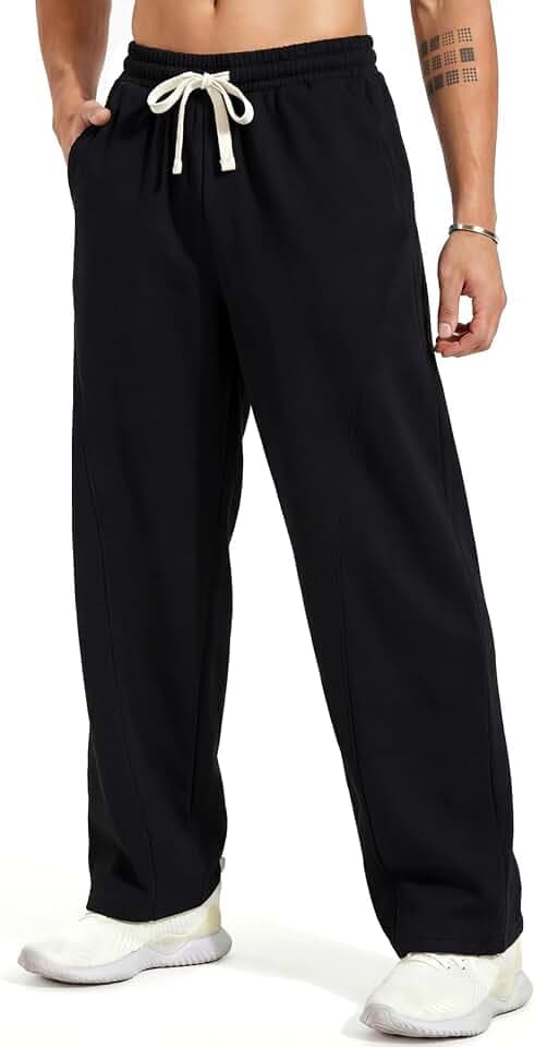 ZUY Men's Baggy Fleece Sweatpants Cotton Lounge Open Bottom Athletic Pants Straight Leg Drawstring with Pockets