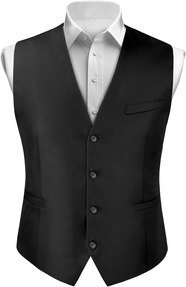 Herren Weste Casual Anzugweste Regular mit 2 Taschen Mens V-Ausschnitt Weste Anzug Volltonfarbe Vintage Classic Gothic Weste Anzug Set für Formale Business Hochzeit Party Groomsmen