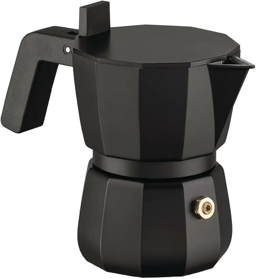 Alessi Moka DC06/1 B - Design Espressokocher aus Gußaluminium, Griff und Knopf aus PA, Schwarz, 1 Tasse