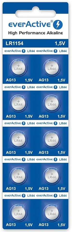 everActive AG13 1.5V, 10x Batterien, Alkaline, Mini, G13 LR1154 LR44, 4 Jahre Haltbarkeit, 10 Stück – 1 Blisterkarte