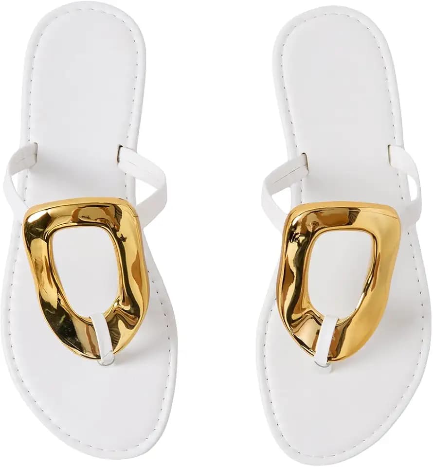 OYOANGLE Women's Metallic Dressy Sandals Flip Flops Vacation Slide Sandals
