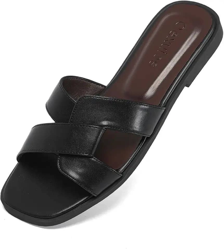 Women's Square Toe Crisscross Slide Sandals Ldeal for Beach Vacation