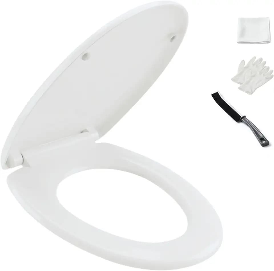 Toilettendeckel mit Absenkautomatik weiß oval, WC-Sitz abnehmbar, Inkl. Erstmontage Reinigungskit